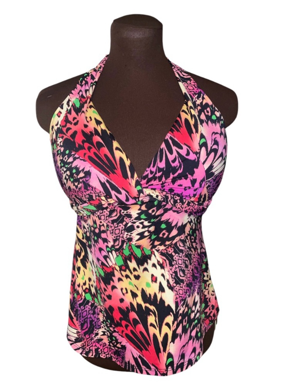 GIBSON LATIMER Multicolor Neon Butterfly Padded Bra Halter Tankini Swim Top